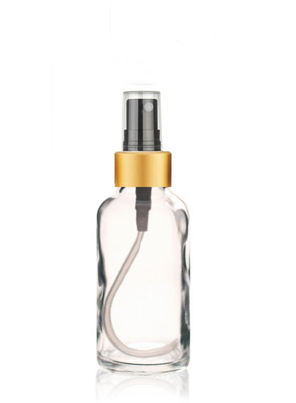 1 oz Clear Glass Bottle w/ Black-Gold Fine Mist Sprayer