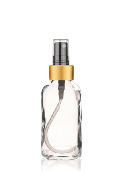 1 oz Clear Glass Bottle w/ Black-Gold Fine Mist Sprayer